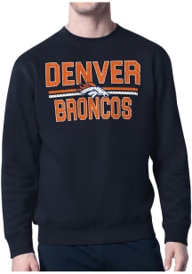 Starter Denver Broncos Mens Navy Blue Mesh Logo Long Sleeve Crew Sweatshirt