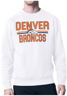 Starter Denver Broncos Mens White Mesh Logo Long Sleeve Crew Sweatshirt
