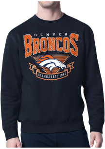 Starter Denver Broncos Mens Navy Blue 80s Logo Long Sleeve Crew Sweatshirt