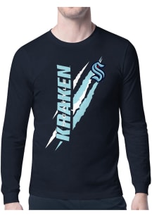 Starter Seattle Kraken Navy Blue Color Scratch Long Sleeve T Shirt