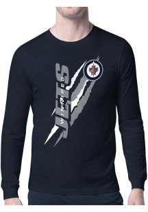 Starter Winnipeg Jets Navy Blue Color Scratch Long Sleeve T Shirt
