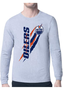 Starter Edmonton Oilers Grey Color Scratch Long Sleeve T Shirt
