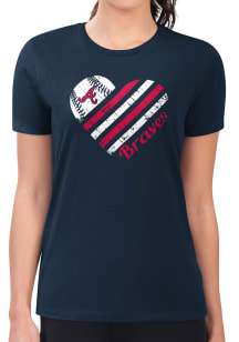 4Her Atlanta Braves Womens Navy Blue Heart Fitted Design Short Sleeve T-Shirt
