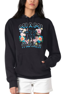 4Her Miami Marlins Womens Black Flowers Hooded Sweatshirt