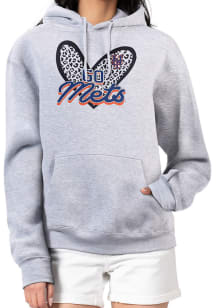 4Her New York Mets Womens Grey Leopard Heart Hooded Sweatshirt