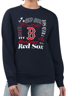 4Her Boston Red Sox Womens Navy Blue Collage Crew Sweatshirt