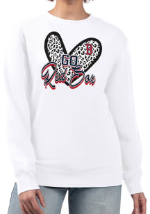 4Her Boston Red Sox Womens White Leopard Heart Crew Sweatshirt