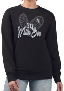4Her Chicago White Sox Womens Black Leopard Heart Crew Sweatshirt