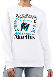 4Her Miami Marlins Womens White Collage Crew Sweatshirt
