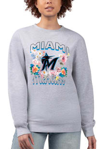 4Her Miami Marlins Womens Grey Flowers Crew Sweatshirt
