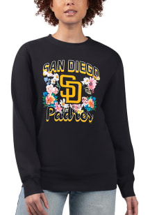 4Her San Diego Padres Womens Black Flowers Crew Sweatshirt