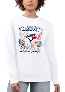 4Her Toronto Blue Jays Womens White Flowers Crew Sweatshirt