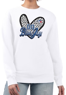 4Her Toronto Blue Jays Womens White Leopard Heart Crew Sweatshirt