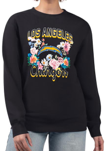 4Her Los Angeles Chargers Womens Black Flowers Crew Sweatshirt