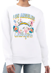4Her Los Angeles Chargers Womens White Flowers Crew Sweatshirt
