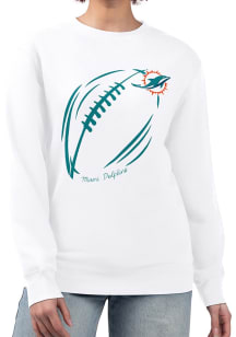 4Her Miami Dolphins Womens White Subtle Football Crew Sweatshirt