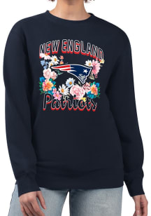 4Her New England Patriots Womens Navy Blue Flowers Crew Sweatshirt