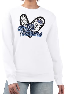 4Her Tennessee Titans Womens White Leopard Heart Crew Sweatshirt
