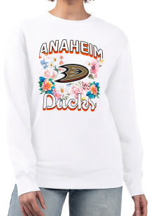 4Her Anaheim Ducks Womens White Flowers Crew Sweatshirt