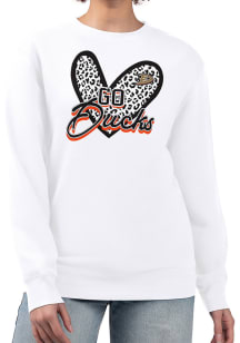 4Her Anaheim Ducks Womens White Leopard Heart Crew Sweatshirt