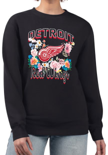 4Her Detroit Red Wings Womens Black Flowers Crew Sweatshirt
