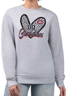 4Her Montreal Canadiens Womens Grey Leopard Heart Crew Sweatshirt