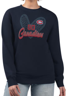 4Her Montreal Canadiens Womens Navy Blue Leopard Heart Crew Sweatshirt