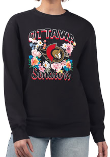 4Her Ottawa Senators Womens Black Flowers Crew Sweatshirt