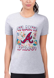 4Her Atlanta Braves Womens Grey Flowers Fitted Short Sleeve T-Shirt
