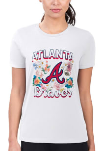 4Her Atlanta Braves Womens White Flowers Fitted Short Sleeve T-Shirt