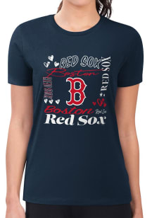 4Her Boston Red Sox Womens Navy Blue Collage Fitted Short Sleeve T-Shirt