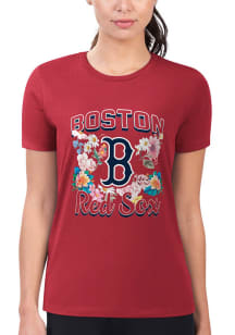 4Her Boston Red Sox Womens Red Flowers Fitted Short Sleeve T-Shirt
