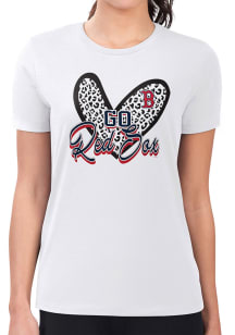 4Her Boston Red Sox Womens White Leopard Heart Fitted Short Sleeve T-Shirt