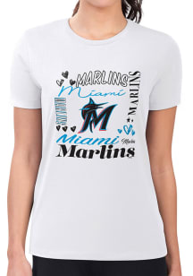 4Her Miami Marlins Womens White Collage Fitted Short Sleeve T-Shirt