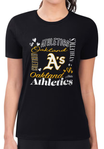 4Her Oakland Athletics Womens Black Collage Fitted Short Sleeve T-Shirt