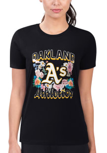 4Her Oakland Athletics Womens Black Flowers Fitted Short Sleeve T-Shirt