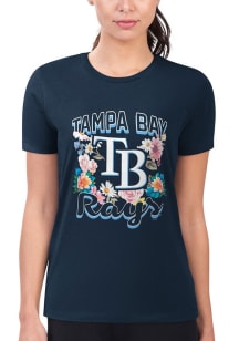 4Her Tampa Bay Rays Womens Navy Blue Flowers Fitted Short Sleeve T-Shirt
