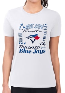 4Her Toronto Blue Jays Womens White Collage Fitted Short Sleeve T-Shirt