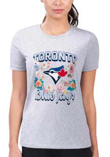4Her Toronto Blue Jays Womens Grey Flowers Fitted Short Sleeve T-Shirt