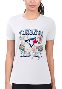 4Her Toronto Blue Jays Womens White Flowers Fitted Short Sleeve T-Shirt