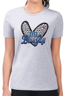4Her Toronto Blue Jays Womens Grey Leopard Heart Fitted Short Sleeve T-Shirt