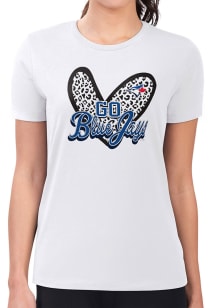 4Her Toronto Blue Jays Womens White Leopard Heart Fitted Short Sleeve T-Shirt