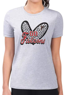 4Her Atlanta Falcons Womens Grey Leopard Heart Fitted Short Sleeve T-Shirt