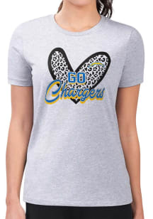4Her Los Angeles Chargers Womens Grey Leopard Heart Fitted Short Sleeve T-Shirt