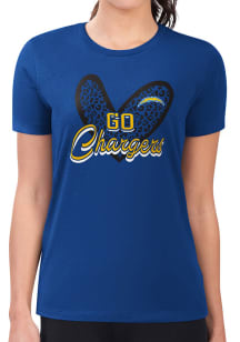 4Her Los Angeles Chargers Womens Blue Leopard Heart Fitted Short Sleeve T-Shirt
