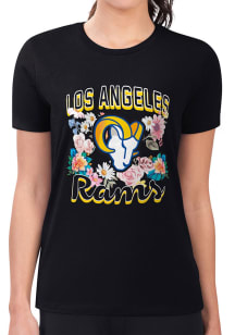 4Her Los Angeles Rams Womens Black Flowers Fitted Short Sleeve T-Shirt