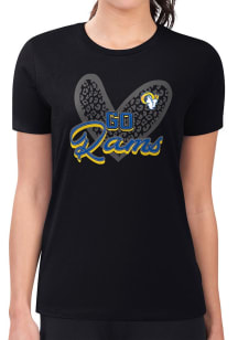 4Her Los Angeles Rams Womens Black Leopard Heart Fitted Short Sleeve T-Shirt