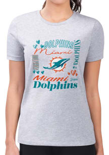 4Her Miami Dolphins Womens Grey Collage Fitted Short Sleeve T-Shirt