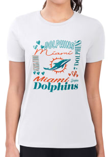 4Her Miami Dolphins Womens White Collage Fitted Short Sleeve T-Shirt