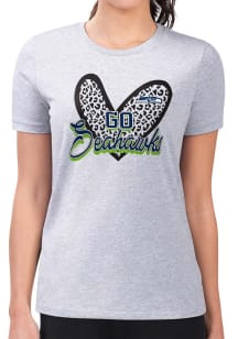 4Her Seattle Seahawks Womens Grey Leopard Heart Fitted Short Sleeve T-Shirt